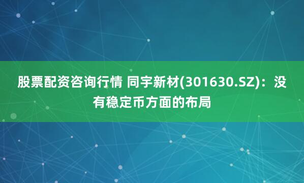 股票配资咨询行情 同宇新材(301630.SZ)：没有稳定币方面的布局